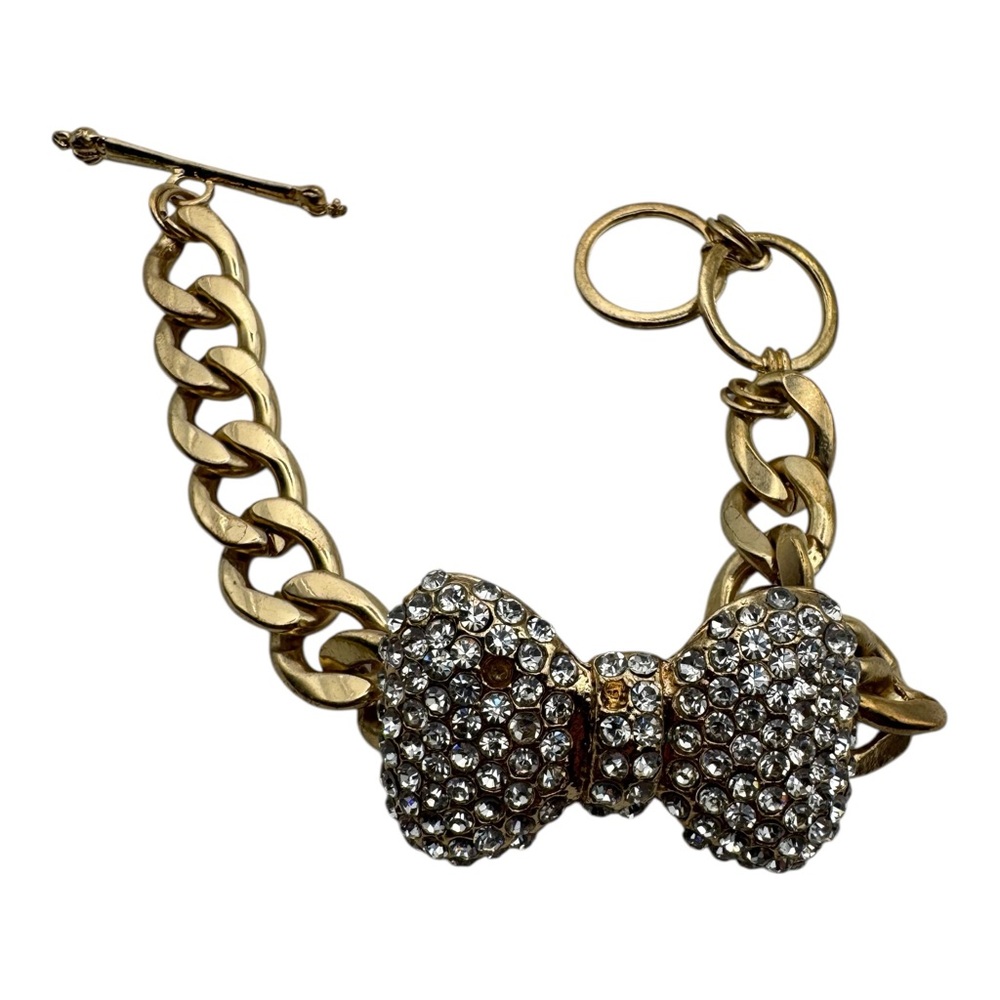Gold Tone‎ Bow Bracelet with Rhinestones – Chunky Chain Toggle Clasp